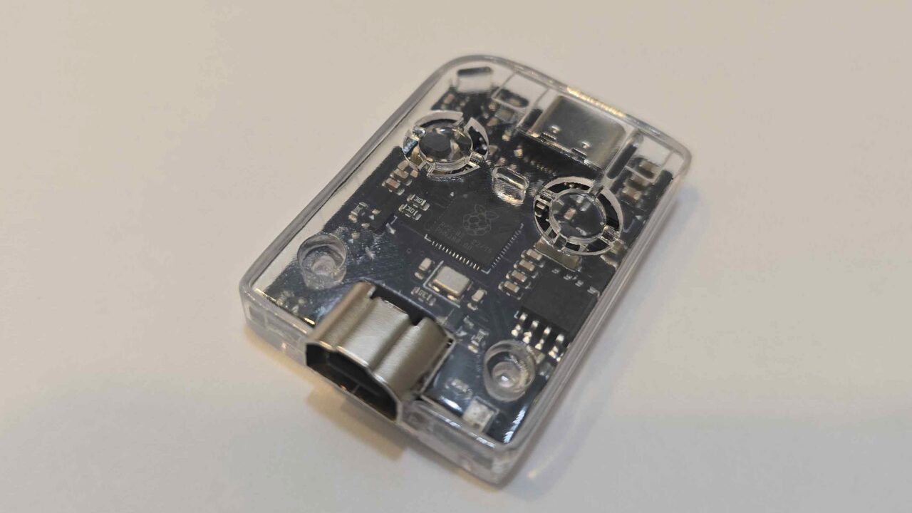 The GB-Link adapter showing its USB-C port and Game Boy link port